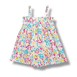Petit Bateau Dress Baby Girls 18M White Floral Smocked Bodysuit Summer Outfit